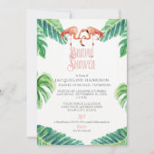 Brautparty Pink Flamingo Leaf Streifen Wasserfarbe Einladung (Vorderseite)