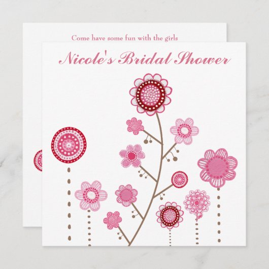 Brautparty Pink Floral Girly Einladung (Vorne/Hinten)