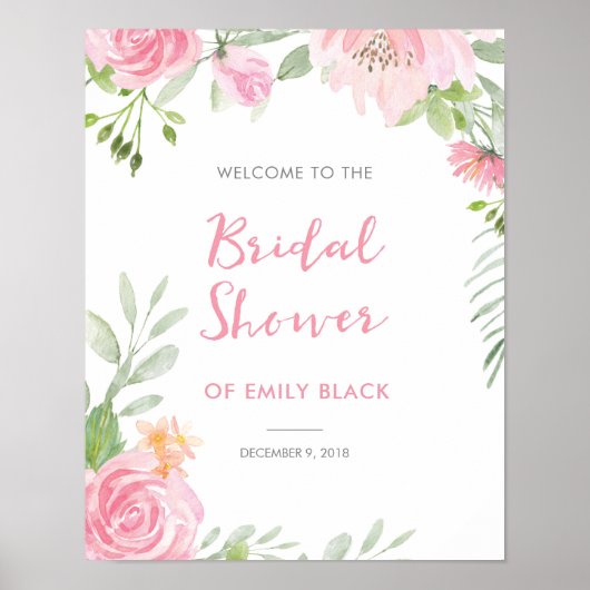 Brautparty pink florale Begrüßungszeichen Poster (Vorne)