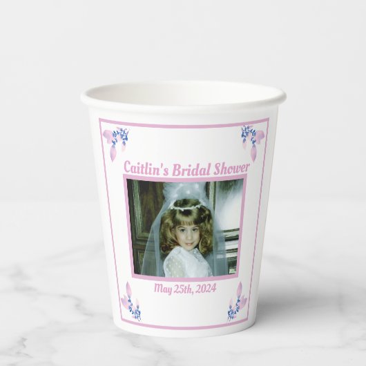 Brautparty Pink Foto Pappbecher (Rückseite)
