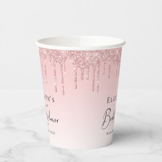 Brautparty Pink Glitzer Pappbecher (Links)