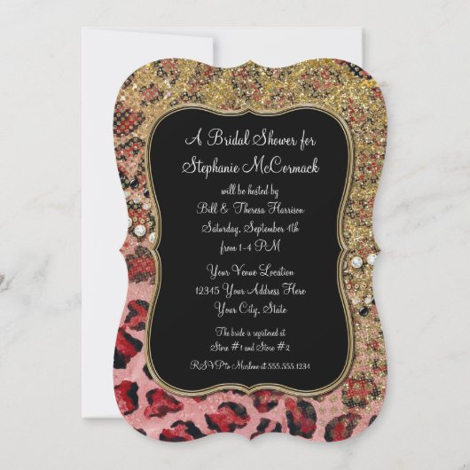 Brautparty Pink Gold Leopard Tierwerbung Einladung (Rückseite)