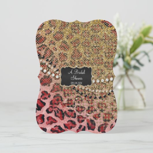 Brautparty Pink Gold Leopard Tierwerbung Einladung (Stehend Vorderseite)