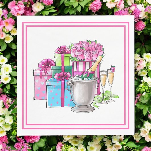 Brautparty Pink Green spendet Champagnerbrille Serviette