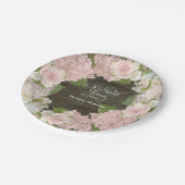 Brautparty Pink Hydrangea Rose Dunkler Holzstall Pappteller (Schrägansicht)