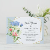 Brautparty Pink n Dusty Blue Ferns n Floral Art Einladung (Stehend Vorderseite)