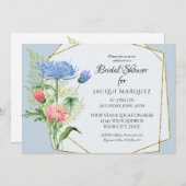 Brautparty Pink n Dusty Blue Ferns n Floral Art Einladung (Vorne/Hinten)