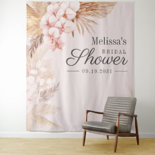 Brautparty Pink Pampas Grass Boho Hintergrund Wandteppich