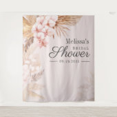 Brautparty Pink Pampas Grass Boho Hintergrund Wandteppich (Vorderseite)