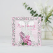 Brautparty Pink Rose Hi Heel Lace Damask 2 Einladung (Stehend Vorderseite)