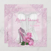 Brautparty Pink Rose Hi Heel Lace Damask Einladung (Vorne/Hinten)