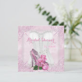Brautparty Pink Rose Hi Heel Lace Damask Einladung (Stehend Vorderseite)