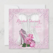 Brautparty Pink Rose Hi Heel Lace Damask Einladung (Vorderseite)