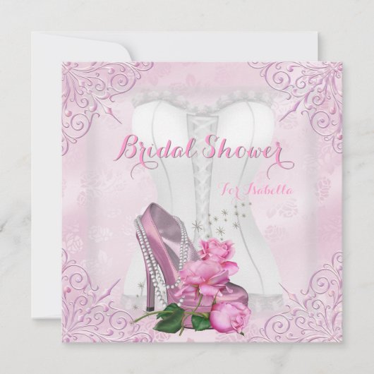 Brautparty Pink Rose Hi Heel Lace Damask Einladung (Vorderseite)