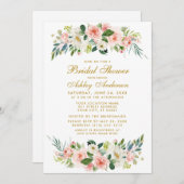Brautparty Pink White Floral Gold Einladung G (Vorne/Hinten)
