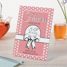 Brautparty Pink & White Polka Dots Bows Favoriten Sockelschild