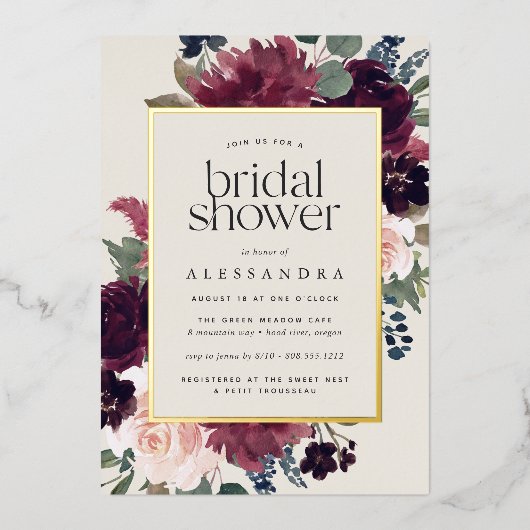 Brautparty Plum Blossom Folieneinladung (Vorderseite)