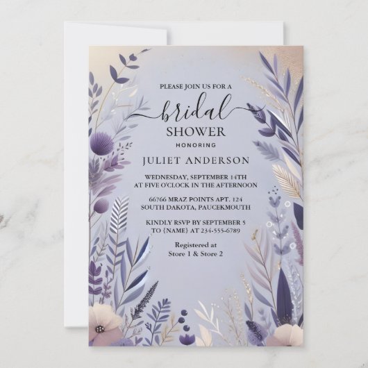 Brautparty Plum Fall Summer Lavender Sage Einladung (Vorderseite)