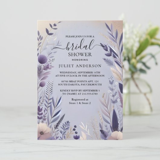 Brautparty Plum Fall Summer Lavender Sage Einladung (Stehend Vorderseite)