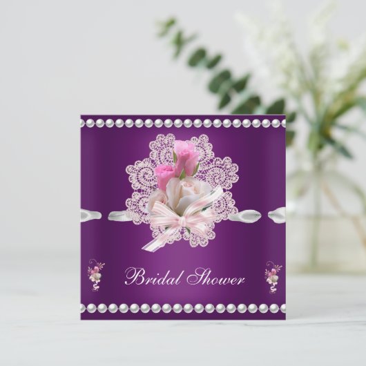 Brautparty Plum Pink Blume Hochzeit Einladung (Stehend Vorderseite)