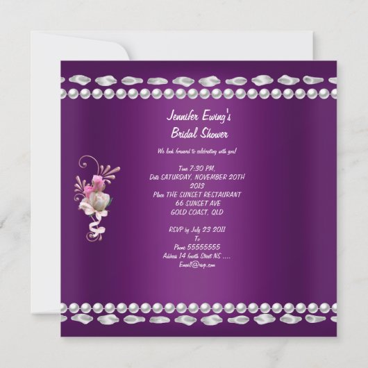 Brautparty Plum Pink Blume Hochzeit Einladung (Rückseite)