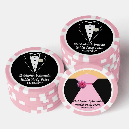 Brautparty Poker Black Tuxedo Pink Hochzeitskleid Pokerchips (Stapel)