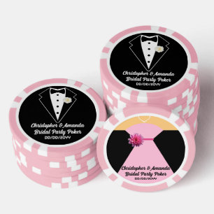 Brautparty Poker schwarzer Smoking rosa Brautkleid Pokerchips