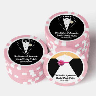 Brautparty Poker schwarzer Smoking und Brautkleid Pokerchips