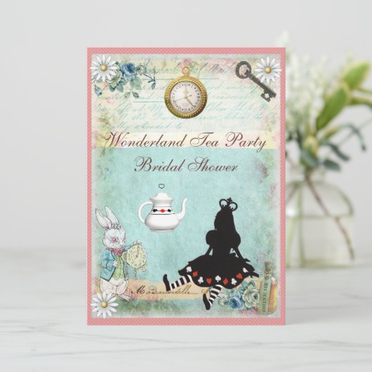 Brautparty Prinzessin-Alice im Wunderland Einladung (Stehend Vorderseite)