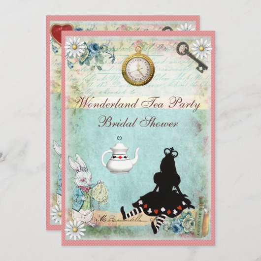 Brautparty Prinzessin-Alice im Wunderland Einladung (Vorne/Hinten)