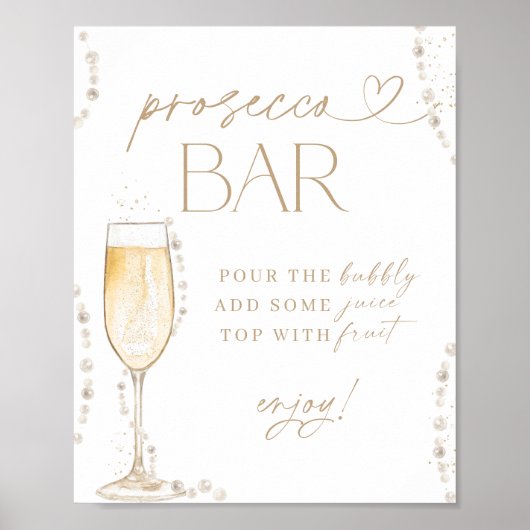 Brautparty Prosecco Bar, Perlen und Prosecco Poster (Vorne)