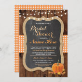 Brautparty Pumpkin Fall Wood Burlap Einladung (Vorne/Hinten)