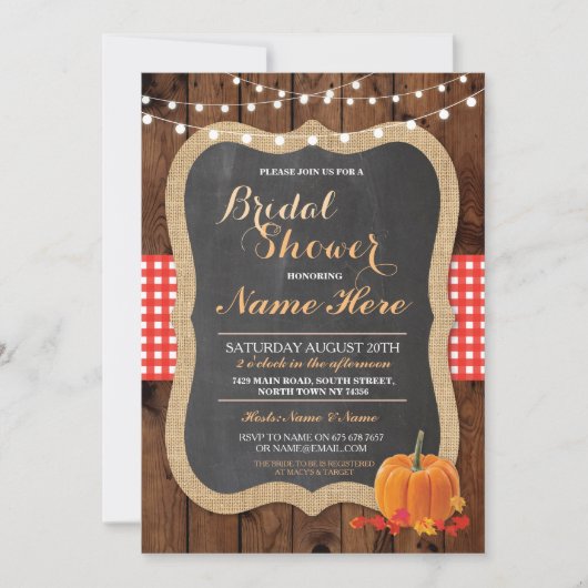 Brautparty Pumpkin Fall Wood Chalk Einladung (Vorderseite)