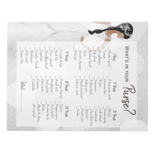 Brautparty Purgame - White Glitzer Notizblock (Vorderseite)