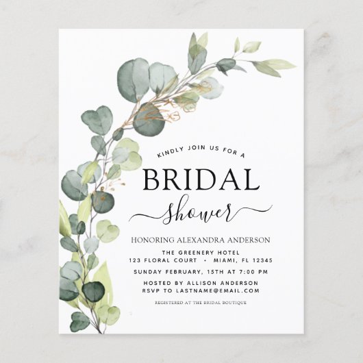 Brautparty QR Code Eukalyptus Einladung (Vorderseite)