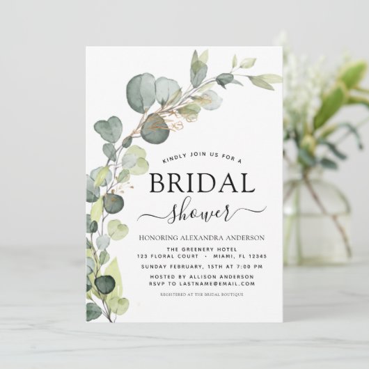 Brautparty QR Code Foto Eukalyptus Einladung (Stehend Vorderseite)