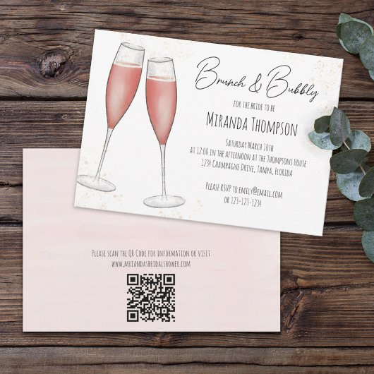Brautparty QR-Code für rosa Stangen und Bubbly Einladung