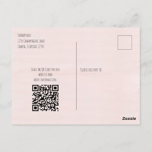 Brautparty QR-Code für rosa Stangen und Bubbly Postkarte (Rückseite)