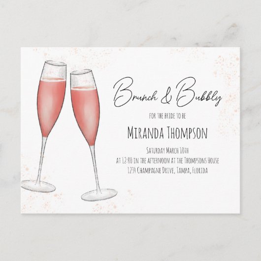 Brautparty QR-Code für rosa Stangen und Bubbly Postkarte (Vorderseite)