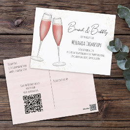 Brautparty QR-Code für rosa Stangen und Bubbly Postkarte