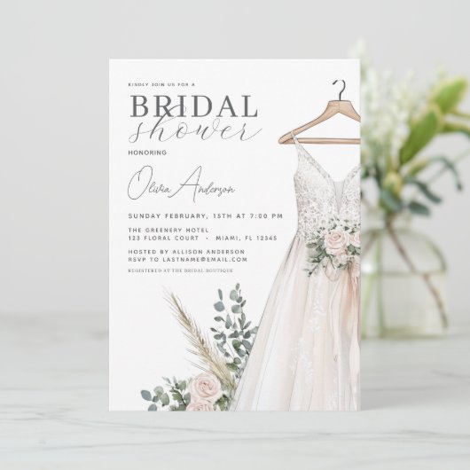 Brautparty QR Code Greenery Eukalyptus Einladung (Stehend Vorderseite)