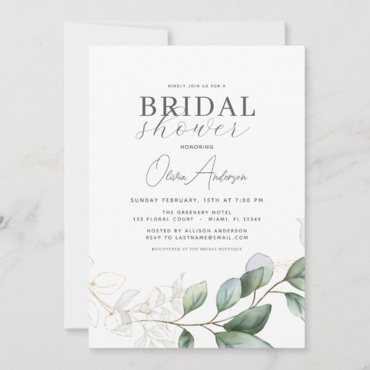 Brautparty QR Code Greenery Eukalyptus Einladung (Vorderseite)