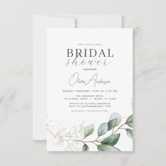 Brautparty QR Code Greenery Eukalyptus Einladung (Vorderseite)