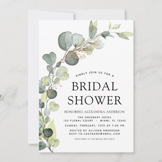 Brautparty QR Code Greenery Eukalyptus Einladung (Vorderseite)