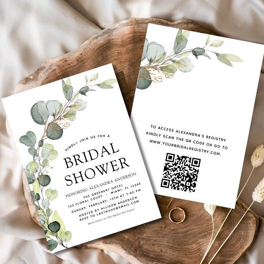Brautparty QR Code Greenery Eukalyptus Einladung