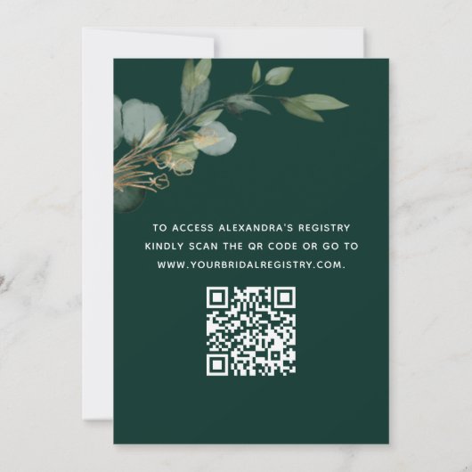 Brautparty QR Code Smaragdgrüner Eukalyptus Einladung (Rückseite)
