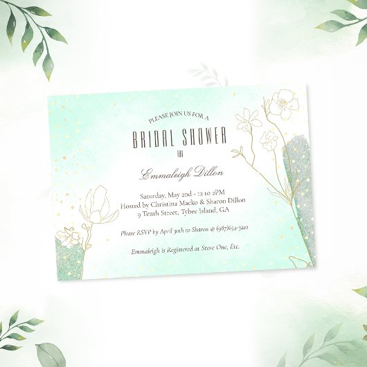 Brautparty "Radiant Mint Green Botanical Glitzer" Einladung