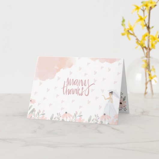 Brautparty "Raining Hearts" Danke Karte (Gelbe Blume)