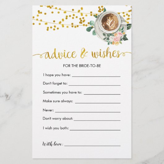 Brautparty-Ratenkarte für Kaffee (Vorderseite)