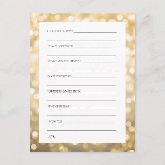Brautparty Ratschläge Karten Gold Glitzer Lights (Vorderseite)